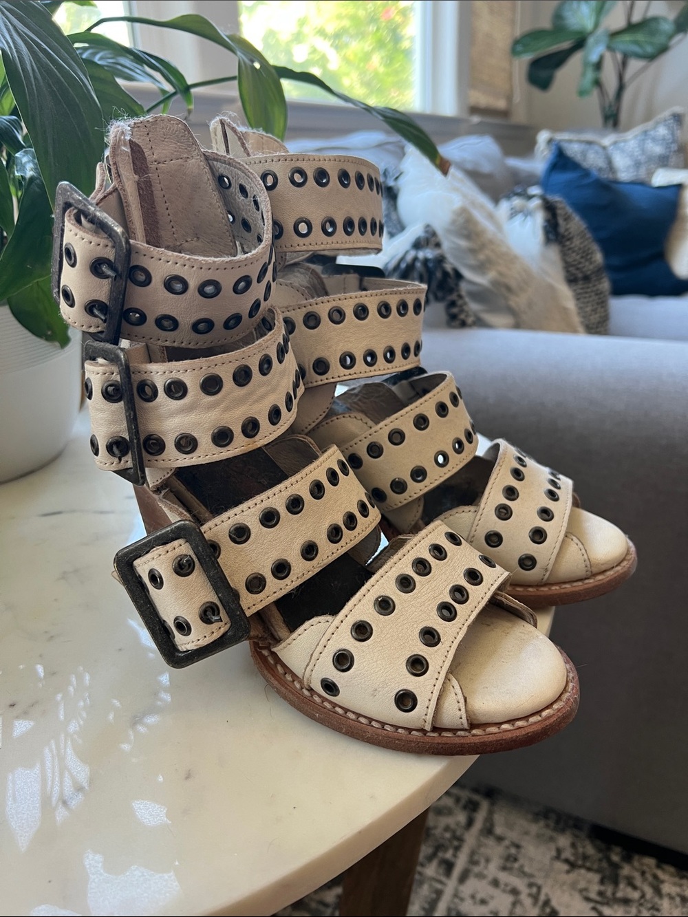 freebird Cream Multi-Strap Grommet Sandal